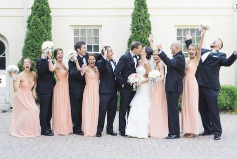 Found on Weddingbee.com Share your inspiration today! Peach Weddings, Dresses By Color, Peach Bridesmaid, Black Wedding Decorations, Peach Bridesmaid Dresses, Wedding Dressses, Groom Wedding Attire, Bridesmaid Colors, Bridesmaids Photos