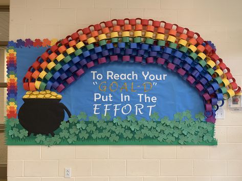 March Bulletin Board Ideas For Work, Middle School Bulletin Boards, Seasonal Bulletin Boards, Rainbow Bulletin Boards, March Bulletin Board, Office Bulletin Boards, Class Bulletin Boards, Door Decorations Classroom Christmas, Work Bulletin Boards