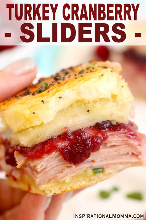 Turkey cranberry sliders are an easy recipe you can make any time you want a taste of the holidays. Cheese, turkey, and cranberry sauce? Yes! #inspirationalmomma #turkeycranberrysliders #turkeysliders  via @inspiremomma Baked Turkey And Cranberry Sliders With Havarti, Deli Turkey Recipes Dinner, Turkey Sliders Recipes, Turkey Cranberry Sliders, Cranberry Sliders, Sliders Recipes Turkey, Turkey Side Dishes, Turkey And Cranberry, Bunny Brunch