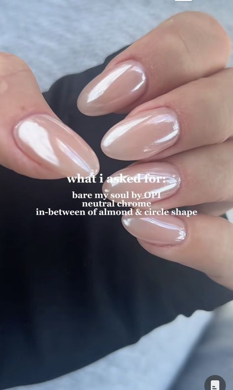 Clean Nail Manicure, Gel Dip Manicure Ideas, Neutral With Chrome Nails, Nail Color For Bridesmaid, Pearlescent Gel Nails, Pearly Neutral Nails, Put It In Neutral With White Chrome, Nails 2024 Neutral, Bare My Soul Chrome Nails