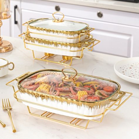 US $56.69 49％ Off | Light luxury Stockpot with cover, square casserole rack with two ears, candlestick, ceramic dry pot, heated enamel pot Seafood Plates, Dinnerware Set Modern, Buffet Party, Ceramic Dinnerware Set, Luxury Tableware, Ceramic Cookware, Luxury Dinnerware, Party Buffet, Ceramic Tableware