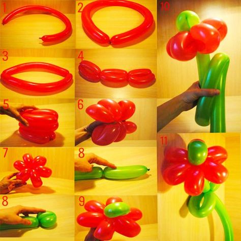 caule How To Make A Balloon Flower, Easy Balloon Animals, Balloon Hacks, Balloon Bouquet Diy, Twisting Balloons, How To Make Balloon, Flower Step By Step, Bouquet Tutorial, Balloon Modelling