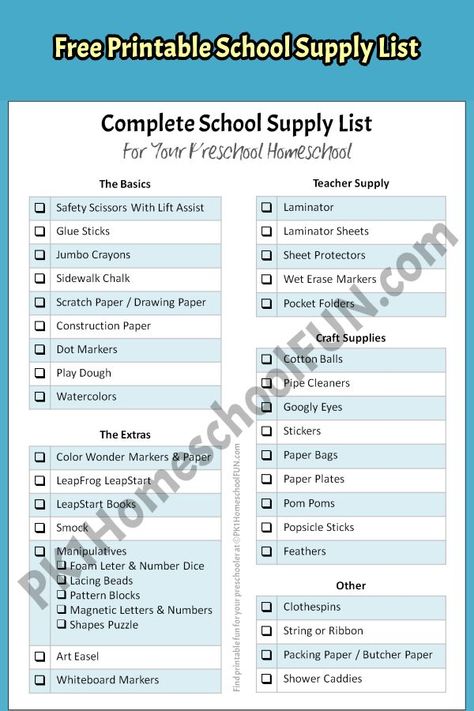 Your complete school supply list for preparing for your first year of preschool homeschool. Stock up on these must-have preschool homeschool supplies and be ready for the fun! Stationary List, Preschool Supply List, Stationary Essentials, Free Back To School Printables, Kindergarten School Supplies, School Supply List, Preschool Supplies, Homeschool Supplies, Preschool Homeschool