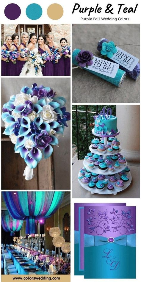 Mermaid Wedding Color Scheme, Purple And Teal Wedding Cake, Teal And Purple Wedding Ideas, Purple And Teal Wedding Ideas, Purple And Turquoise Wedding Ideas, Turquoise And Purple Wedding, Teal Wedding Ideas, Teal And Purple Wedding, Teal Wedding Dress