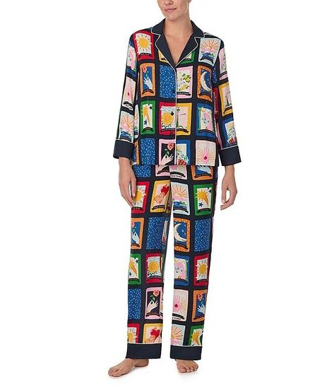 Notch Collar, Notched Collar, Dillard's, Pj Sets, Tarot Card, Kate Spade New York, Pajama Set, Pink Blue, Pattern Design