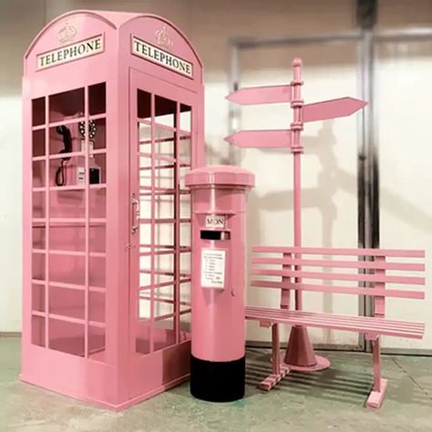 Pink Telephone Booth, Craft For Wedding, Booth Decoration, London Telephone Booth, Pink Telephone, London Phone Booth, Wedding Phone, Flowers London, Classic Phones