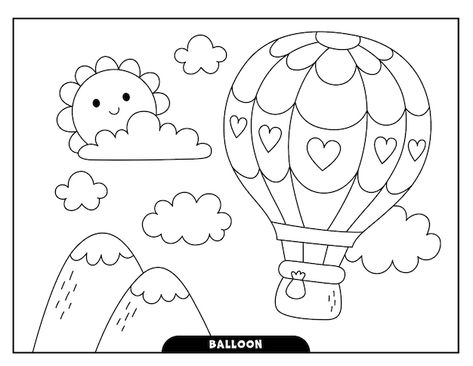 Vector hot air balloon coloring pages fo... | Premium Vector #Freepik #vector #cute-car #car-cartoon #cartoon-illustration #kids-car Hot Air Balloon Coloring Pages, Balloon Coloring Pages, Kids Printable Coloring Pages, Balloon Cartoon, Drawing Lessons For Kids, Cat Coloring Page, Easy Coloring Pages, Art Drawings For Kids, Paper Crafts Diy Kids