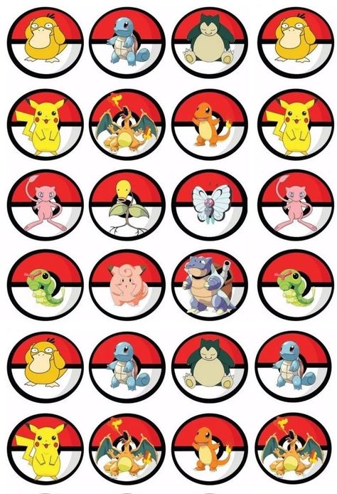 Cartoon Muffin, Cupcakes Pokemon, Pokemon Cupcakes Toppers, Pokemon Printables, Pokemon Party Decorations, Pokemon Cupcakes, Pokemon Themed Party, Pokemon Cake Topper, Cupcake Toppers Free