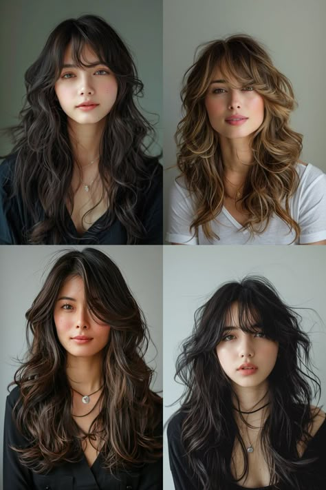 Bangs Haircut Ideas, Haircut Ideas Trendy, Bangs Haircut, Trendy Hairstyle, Haircuts For Wavy Hair, Long Hair With Bangs, Hair Wedding, Hairdo For Long Hair, Long Layered Hair