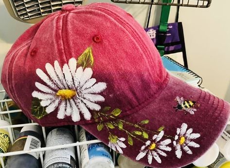 Adjustable Hand Painted Pink Hat, Casual Hand Painted Cap, Hand Painted Ball Caps, Artistic Hand-painted Cap, Painting Hats, Hand Painted Snapback Hat, Painted Apparel, Casual Hand Painted Hat, One Size Fits Most, Painted Caps