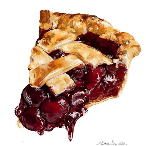 375 Likes, 7 Comments - Daria Rosso (@daria.rosso.art) on Instagram: “• 🍰 Back to White - Slice of cake #2 🍰  Brown Sugar Cherry Pie - Illustration for…” Rosso Art, Twin Peaks Fan Art, Pie Drawing, Pies Art, Food Art Painting, Dessert Illustration, Cake Drawing, Recipe Drawing, Slice Of Cake