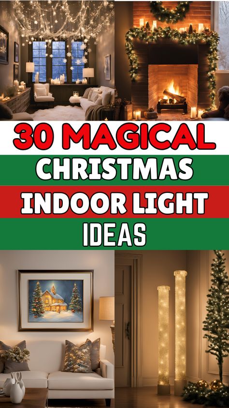 indoor Christmas light decorating ideas Christmas Windows Lights, Christmas Indoor Decor Ideas Diy, Decorating With Twinkle Lights, Christmas Lights Living Room Apartments, Decorate With Lights Indoors, Indoor Lights Decoration Living Rooms, Simple Indoor Christmas Decorations, Indoor Lighting Ideas Living Rooms, Decorating Light Fixtures For Christmas