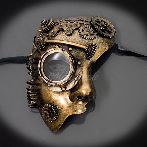 Masquerade Mask Diy, Mask Steampunk, Gold Masquerade Mask, Moda Steampunk, Mens Masquerade Mask, Masquerade Halloween, Steampunk Artwork, Mode Steampunk, Steampunk Aesthetic