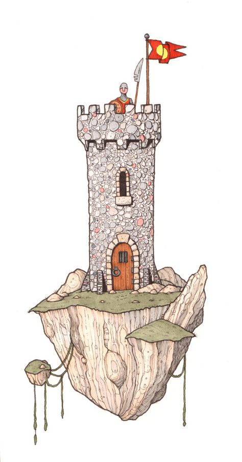 Sentry in clour Castle Tower Drawing, Castle Drawing Easy, Torres Tattoo, Castle Sketch, Castle Drawing, Systems Art, Medieval Tower, Copic Ciao, Fantasy Castle