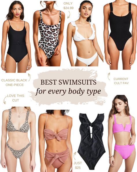 I’m sharing that knowledge with you today, as well as some of my favorite bikinis and one-pieces of the season. Whether you’re apple-shaped, heavy chested or curvy through the hips, you’ll find your suit to flaunt what you’ve got! Flattering Swimwear For Small Chest, Best Bikinis For Hourglass Shape, Swimsuits For Small Chest, Swimsuit For Small Chest, Apple Body Type, Athletic Body Type, Suit Guide, Swimsuit For Body Type, Rectangle Body Shape