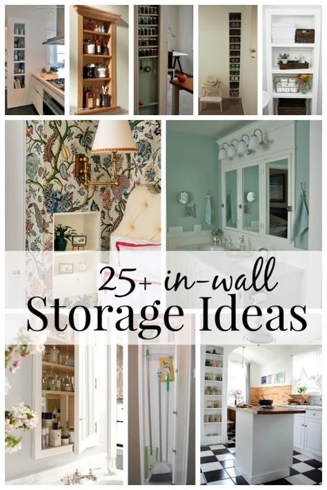 25+ Brilliant In-Wall Storage Ideas For Every Room In Your Home Wall Cubby Storage, Wall Storage Ideas, Small Room Storage, Between Studs, Recessed Storage, Recessed Shelves, Nightstand Design, Open Bathroom, Wall Decor Storage