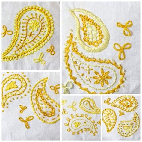 free paisley embroidery pattern Baby Born Kleidung, Paisley Embroidery, Pola Sulam, Embroidery Patterns Free, Silk Ribbon Embroidery, Crewel Embroidery, Embroidery Needles, Embroidery Fabric, Embroidery Inspiration