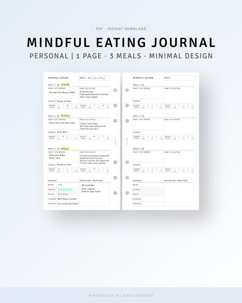 Workout Tracker Printable Food Journal Intuitive Eating, Diary Tracker, Eating Journal, Meal Diary, Nutrition Journal, Food Journal Printable, Habit Journal, Food Journal Template, Personal Planner Inserts