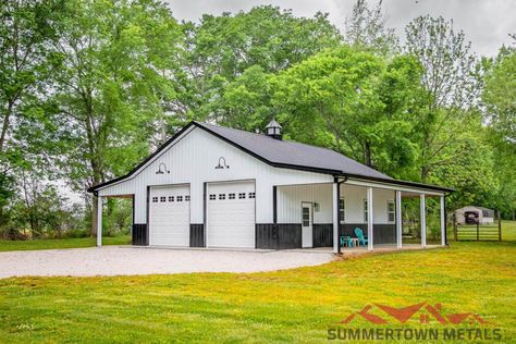 Summertown Metals – 30’x40’x12′ Residential Garage Steel Building Garages, Metal Shop With Living Quarters, Shop With Apartment Plans, Metal Shop Building 40x60, 40x50 Shop, Farm Shop Buildings, White Pole Barn, Metal Garage Ideas, Pole Barn Storage Ideas