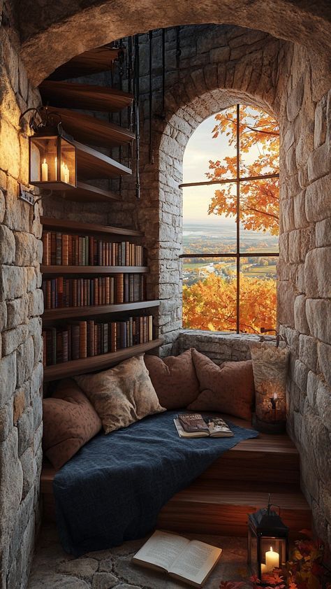 2. Fashion: #fashion, #style, #outfitinspiration, #beauty Cozy Castle Aesthetic, Cosy Book Nook, Rustic Library Room, Medieval Bookshelf, Cozy Library Aesthetic, Built In Reading Nook, Cozy Library Room Ideas, Cosy Autumn Aesthetic, Bookshelf Reading Nook