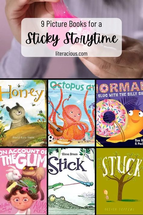 Storytime Theme: Sticky & Slimy – Literacious Preschool Storytime Themes, Storytime Themes Preschool, September Storytime Themes, Toddler Storytime Ideas, November Storytime Ideas, Preschool Storytime Ideas, Book Activities For Preschoolers, Story Time Ideas, Fall Storytime