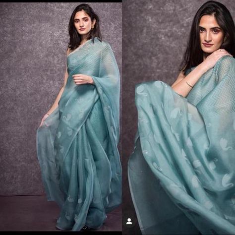 Organza Sarees Online at Discount Rates in India – Dailybuyys Pista Color Saree, Saree Casual, Organza Silk Saree, Indian Party Wear, Organza Sarees, Bollywood Style, Printed Saree, Readymade Blouse, Organza Saree