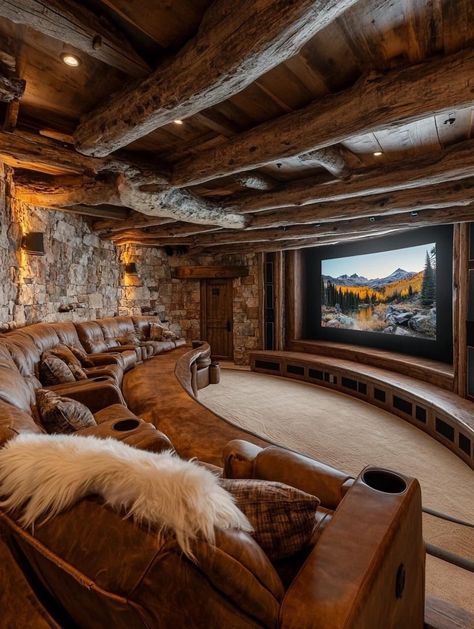 Home Theater Room Design, Western Bedroom Decor, Home Cinema Room, Barn Style House Plans, Dream Life House, Cabin Interiors, Rustic Home Design, Home Theater Rooms, Home Theater Design