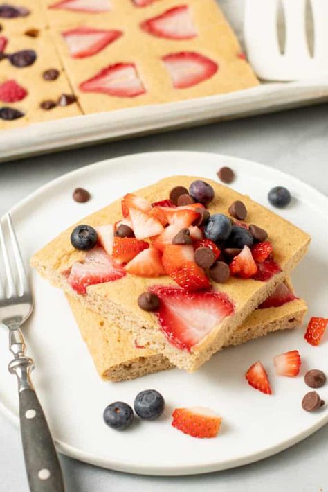 Keto + Paleo Sheet Pan Pancakes Almond Flour Sheet Pan Pancakes, Almond And Coconut Flour Pancakes, Gluten Free Protein Sheet Pan Pancakes, Keto Banana Pancakes Almond Flour, Keto Pancakes Coconut Flour 3 Ingredient, Baked Pancake Recipe, Healthy Kid Friendly Meals, Pancake Toppings, Clean And Delicious