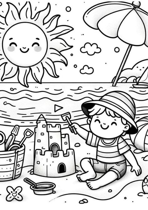 Summer Colouring Pages Kids, Summer Colouring Pages, Summer Coloring Pages For Kids, Summer Coloring Sheets, Book In Hand, Coloring Pictures For Kids, Summer Arts And Crafts, Beach Coloring Pages, Free Kids Coloring Pages