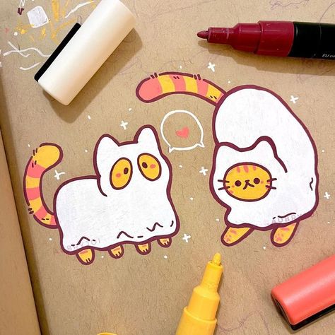 Fall Posca Art, Posca Pumpkin, Posca Pens Doodles, Posca Christmas Art, Ghost Cat Doodle, Cute Posca Art, Halloween Cute Art, Colorful Cartoon Art, Kawaii Halloween Art