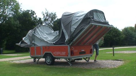 Opus Camper Set-Up.    http://opuscamper.co.uk/ Opus Camper, Foldable Trailer, Tent Trailer Camping, Camper Trailer Tent, Pop Up Tent Trailer, Camping Gear Diy, Folding Campers, Small Camper Trailers, Diy Camper Trailer