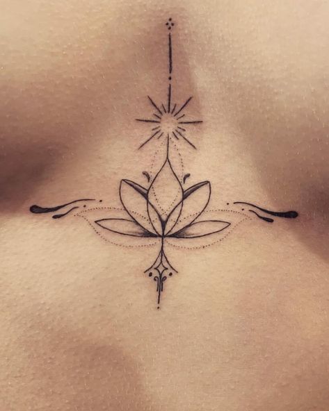 12+ Feminine Sternum Tattoo Women's That Will Blow Your Mind! 13 Outsons Spiritual Tattoos Chest, Breast Bone Tattoos For Women, Zen Tattoo For Women, Sternum Floral Tattoo, Mandala Chest Tattoo Female, Women’s Sternum Tattoo, Sternum Tattoo Plus Size Women, Tattoo Ideas Female Sternum, Dainty Chest Tattoo Female