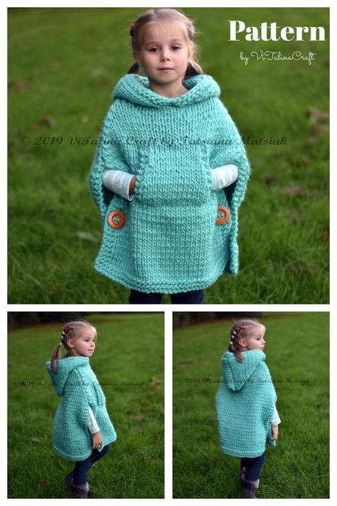 Ramble Poncho Free Pattern, Kids Poncho Pattern, Easy Poncho Knitting Pattern, Crochet Poncho Kids, Toddler Poncho, Poncho Knitting, Knitting Poncho, Girls Poncho, Baby Poncho