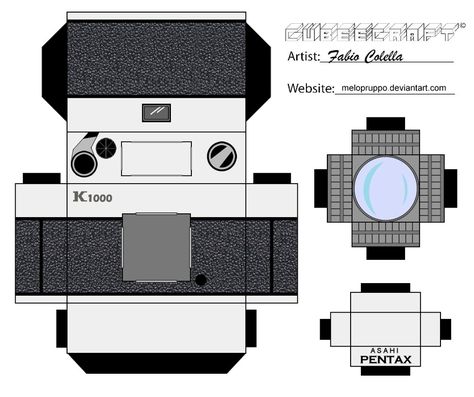 Pentax camera cubeecraft by melopruppo.deviantart.com on @DeviantArt Paper Camera, Fotocamere Vintage, Pentax Camera, Paper Toys Template, Instruções Origami, Old Cameras, Gadgets Technology Awesome, Old Camera, Paper Model