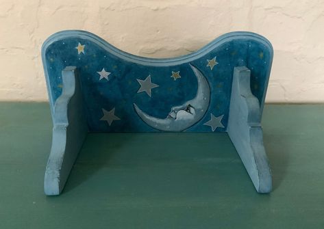 Hand Painted Designer Shelf by PlumSongCreative on Etsy Designer Shelf, Painted Moon, Blue Shelves, Hand Painted Dressers, Painted Stools, House Shelves, Hand Painted Table, Painted Chair, Sun Design