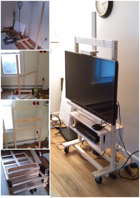 Diy Easel Tv Stand, do it yourself project just using lumbers. Diy Portable Tv Stand On Wheels, Tv Movible, Movable Tv Stand, Tv Easel, Easel Tv, Easel Tv Stand, Portable Tv Stand, Tv Trolley, Tv Stand Plans