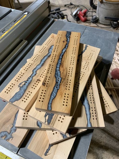 Batch of cribbage boards! Unique Cribbage Board, Grand Rapids Minnesota, Cribbage Pegs, Epoxy Projects, Money Makers, Cribbage Board, Game Boards, Grand Rapids, Money Maker