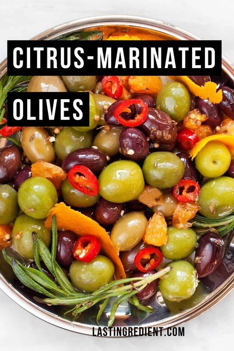 I default to making things from scratch, but every now and then I love fancying up store-bought food. For these citrus-marinated olives, I scooped up a mix including Kalamata, Picholine, Castelvetrano, Nicoise and Cerignola olives. #holidaypartyfood #snacks #starters Olive Brine, Marinated Olives, Olive Recipes, Making Things, Best Appetizers, Appetizer Dips, Now And Then, Greek Recipes, Appetizers Easy