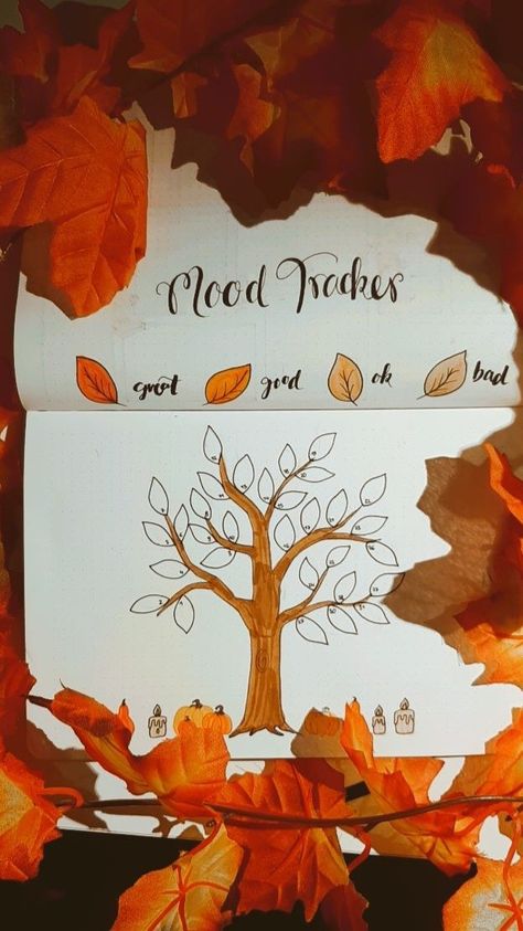 Autumn Habit Tracker, Fall Mood Tracker Bullet Journal, November Mood Tracker Bullet Journal, Tree Mood Tracker, Leaf Mood Tracker, November Bullet Journal Mood Tracker, Autumn Mood Tracker, Fall Mood Tracker, November Mood Tracker