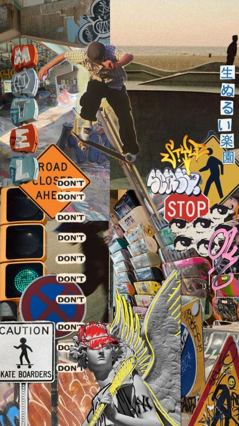 Cool Skater Wallpaper, La Skater Aesthetic, Skater Moodboard, Skater Background, Skater Wallpaper Aesthetic, Skater Backgrounds, Skateboard Collage, Skatepark Aesthetic, Skate Posters