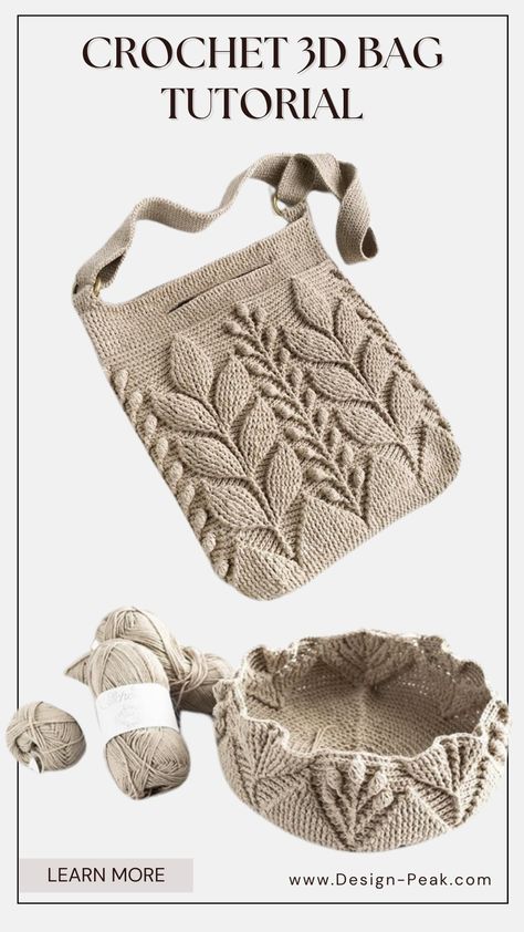 3d Leaf Crochet Bag Free Pattern, 3d Crochet Patterns, Knitted Bags Free Patterns, Crochet Bucket Bag Pattern, Crochet Containers, Interesting Crochet, Magic Circle Crochet, Bucket Bag Pattern, Crochet Cardigan Tutorial