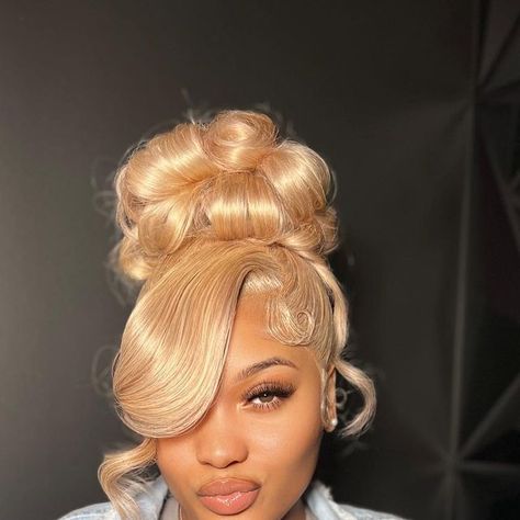 THE LACE SLAYER🥢 on Instagram: "Double Trouble Frontal UPDO Ponytail 🥢🤍✨ We used beauty supply frontalssss 😩🔥 Link in bio for booking 🥰✨ - #frontal #frontalwigs #frontalinstall #317frontals #indyfrontals #indyhairstylist #317hairstylist #317hair #317frontals #indystylist #indyhair #atlantahairstylist #atlwigs #atlwiginstall #atlantawigs #houstonhairstylist #dallaswigs #chicagohairstylist #317hairstyles #explorepage #exlpore #indyhairstylist # #indyhairsalon #atlhair #atlfrontals #indywigs #houstonhair #houstonwigs #miamiwiginstall" Updo Lace Front Hairstyles, Wig Up Do Hairstyles, Blond Wig Updo, Double Frontal Ponytail Updo, Frontal Ponytail Updo, Blonde Frontal Updo, 360 Lace Frontal Wig Updo Hairstyles, 613 Updo Wig, Blonde Updo Black Women