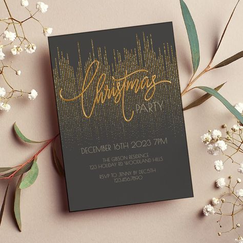 Editable Holiday Invitation, Holiday Party, Christmas Party, Company Party, Company holiday Dinner, Digital invitation, Modern Christmas, [id:23795139]   ♥This listing is for a DIGITAL item only. ♥No physical item will be shipped.  ♥ Once Purchased, THIS DOWNLOAD will INCLUDE: 5"x 7"  Card (Vertical) ♥ MINUTES AFTER PURCHASING, you will receive an EMAIL with access to your purchase and you can start editing right in your web browser using Templett.   (This is an Instant Download!).  Please MAKE Christmas Gala Invitation, Fancy Christmas Party, Modern Christmas Party, Corporate Christmas Party Invitations, Classy Invitations, Black Gold Christmas, Corporate Christmas Parties, Work Holiday Party, Holiday Dinner Party