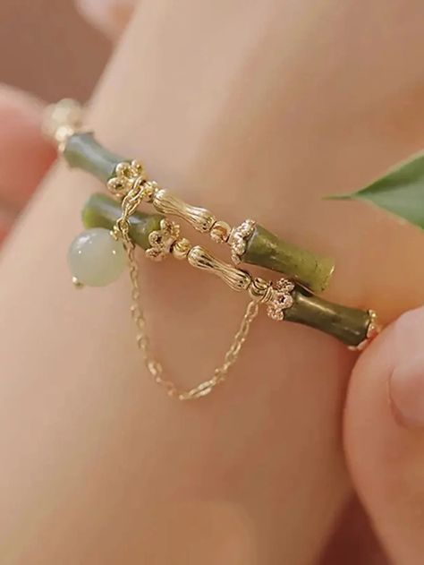 Leaves Bracelet, Festival Bracelets, Green Bamboo, Unique Jewelry Gifts, Leaf Bracelet, Healing Crystal Jewelry, Flower Bracelet, Girls Jewelry, Bracelet For Women