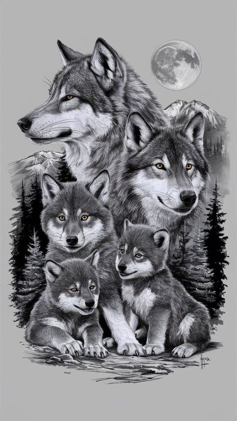 Wolf And Cub Tattoo Design, Husky Tattoo, Cubs Tattoo, Shadow Wolf, Wolf Tattoo Sleeve, Family Tattoo Designs, Wolf Images, Crow Tattoo, Wolf Tattoo Design