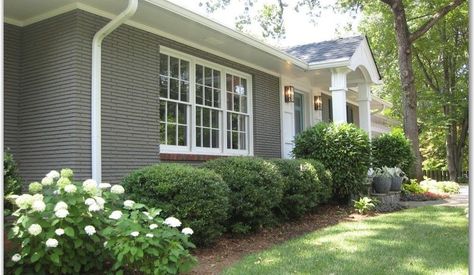 Brick House Colors, Cottage House Exterior, Exterior Gray Paint, Ranch House Remodel, Best Exterior Paint, Ranch Remodel, Ranch Exterior, Brick Ranch, Exterior Modern