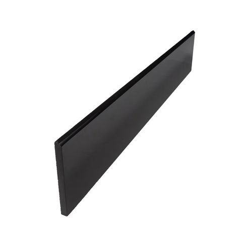 Qube Tiles 24" x 4" Polished Porcelain Bullnose Tile Trim in Absolute Black | Wayfair White Tiles Black Trim, Black Tile Baseboard Bathroom, Black Shower Base With Tile Walls, Bull Nose Tile Edge, Metal Trim For Tile, Black Bathroom Floor, Bullnose Tile, Tile Trim, Black Bathroom