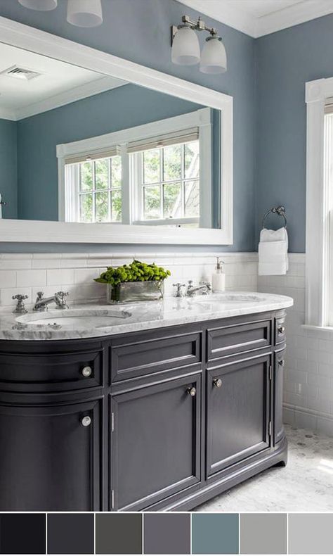 111 World`s Best Bathroom Color Schemes For Your Home #BathroomRemodel Best Bathroom Colors, Makeover Kamar Mandi, Blue Bathrooms Designs, Modern Bathroom Cabinets, Bathroom Color Schemes, Bathroom Color, Trendy Bathroom, Blue Bathroom, Grey Bathrooms