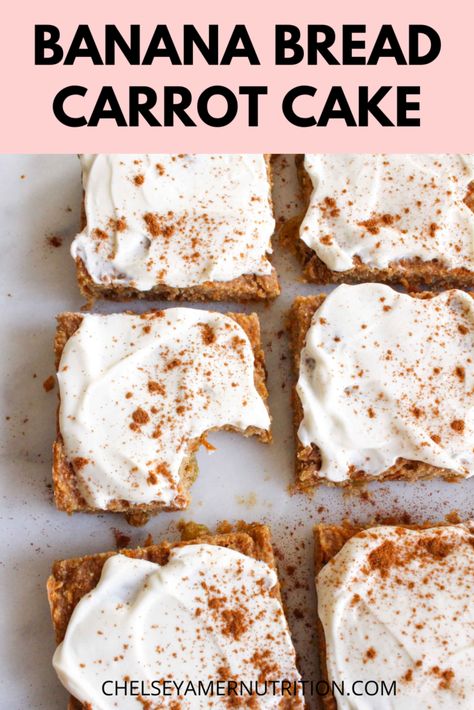 Vegan Carrot Cake Banana Bread Bars Greek Yogurt Cream Cheese, Carrot Cake Banana Bread, Carrot Cake Dessert, Yogurt Cream Cheese, Oat Bread Recipe, Carrot Cake Bread, Cake Banana Bread, Banana Bread Bars, Carrot Banana Cake