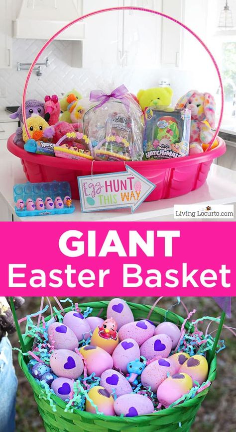 The cutest Giant Easter Basket to inspire you to get creative just in time for Easter! A DIY Giant Easter Basket made out of a kid’s swimming pool. Giant Easter Basket, Easter Egg Hunt Ideas, Random Holidays, Egg Hunt Ideas, Hatchimals Colleggtibles, Snail Craft, Easter Basket Crafts, Creative Easter Eggs, Making Easter Eggs